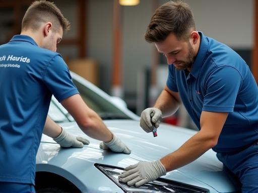 Nippon Car Careのスタッフが車を磨いている様子